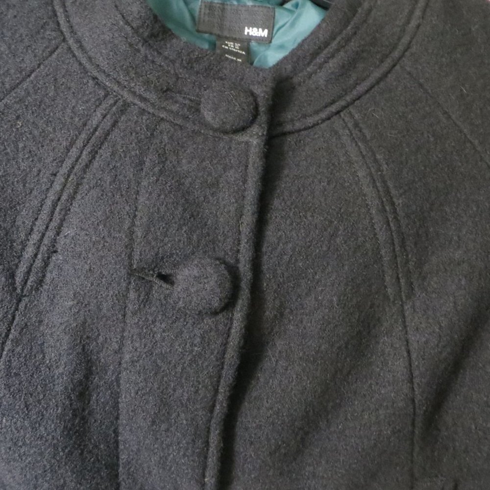 FINAL H & M BLACK WOOL CROPPED COAT JACKET - Picture 4 of 4